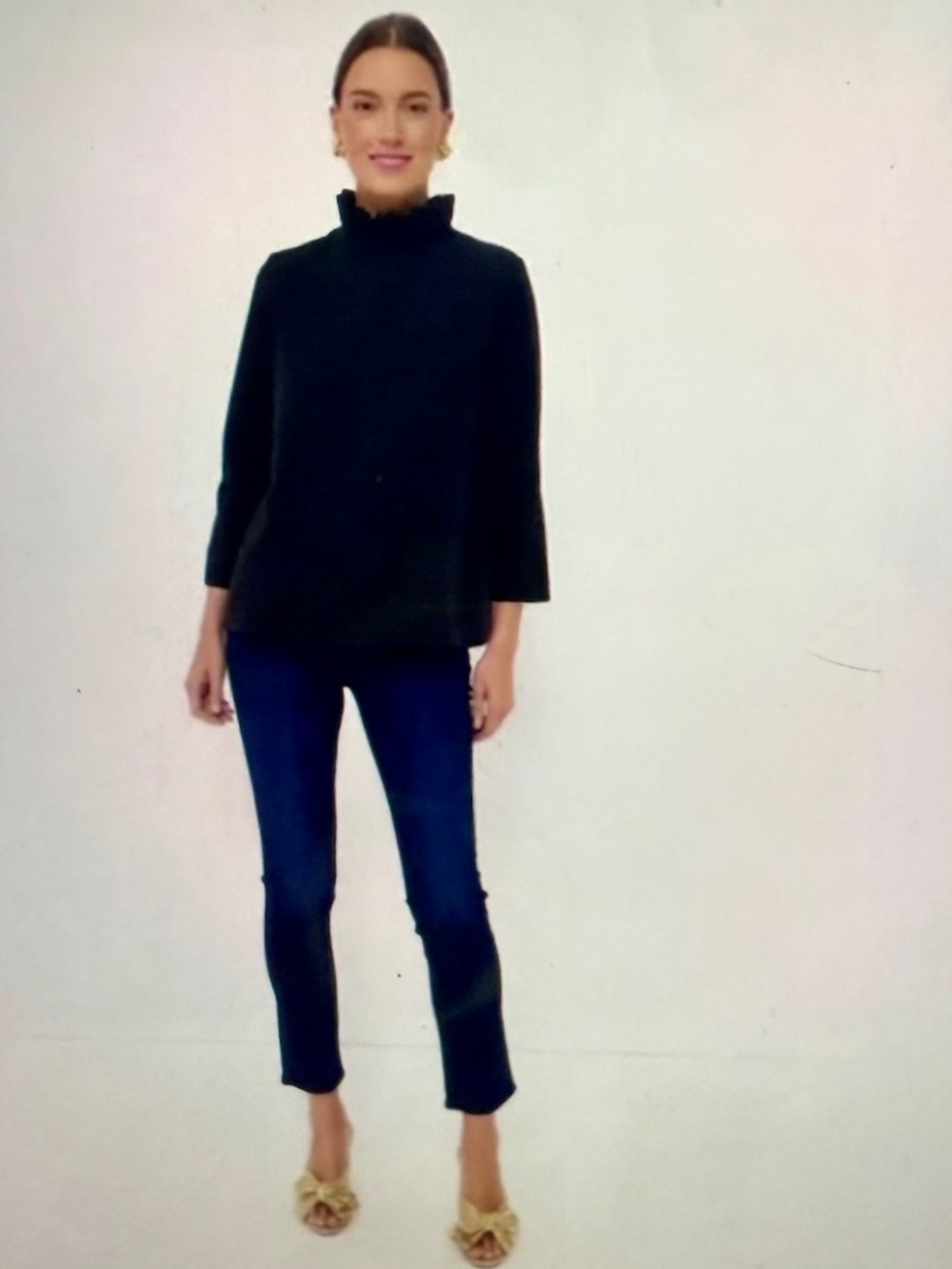 Tuckernuck Pomander Place Faye Blouse Ruffle High Neck Tie Back Bow XL Black